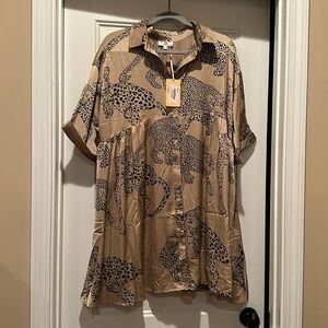 Entro button up leopard print satin babydoll dress